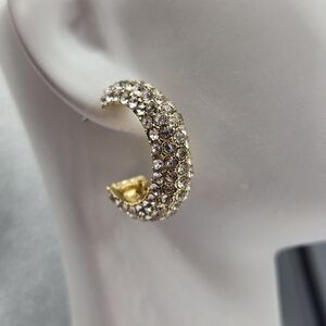 Swarovski Crystal Elements Gold Hoop Earrings 1 Inch Clear Prom Bridal